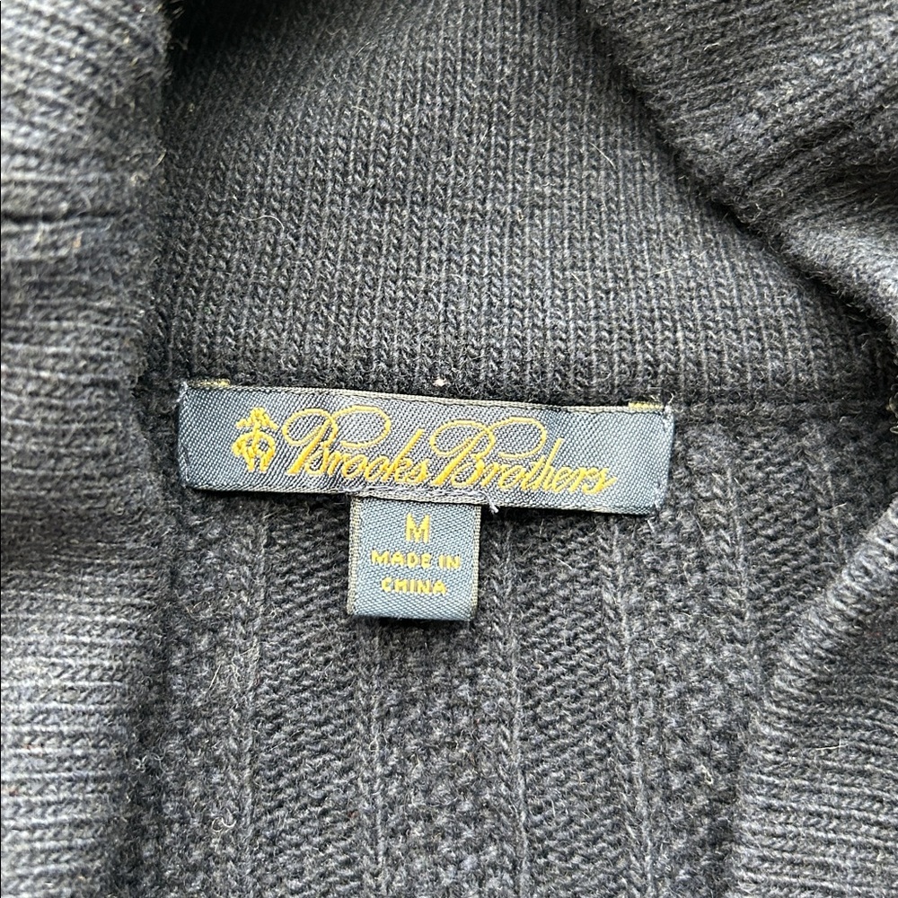 Brooks Brothers Navy Cable Knit Shawl Collar Cardigan Gold Buttons M - Picture 2 of 11